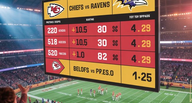 Chiefs vs Ravens 29 Sep 2025 predicted score and betting props infographic